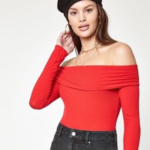 Red off the shoulder shirt